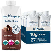 Kate Farms Organic Nutrition Shake, Chocolate, 16G Protein, 27 Vitamins And Minerals, Protein Meal Replacement Drink, Plant Based, 11 Oz (6 Pack)