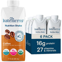 Kate Farms Organic Nutrition Shake, Coffee, 16G Protein, 27 Vitamins And Minerals, Protein Meal Replacement Drink, Plant Based, 11 Oz (6 Pack)