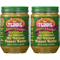 Teddie All Natural Peanut Butter, Super Chunky Unsalted 2Pk, Gluten Free & Vegan, 16 Ounce (Super Chunky Unsalted, Pack Of 2)