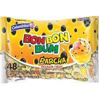 Colombina Bon Bon Bum Lollipops W/Bubble Gum Center, Passion Fruit Flavor, Individually Wrapped, Ideal For Party Favors And Gifts, 1 Pack (48 Count)