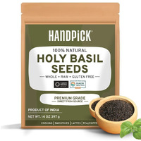 Handpick Holy Basil Seeds (397G/14Oz) Gluten Free, Raw Sabja, Tukmaria Seeds From India, Packed In Resealable Zip Lock Pouch