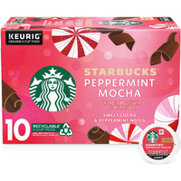 Starbucks K-Cup Coffee Pods, Peppermint Mocha Naturally Flavored Coffee For Keurig Brewers, 100% Arabica, Limited Edition Holiday Coffee, 1 Box (10 Pods)