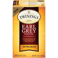 Twinings Earl Grey Extra Bold Individually Wrapped Black Tea Bags, 20 Count Pack Of 6, Caffeinated, Flavoured With Citrus And Bergamot