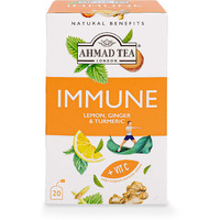 Ahmad Tea Herbal Tea, Lemon, Ginger, Turmeric, & Vitamin C 'Immune' Natural Benefits Teabags, 20 Ct (Pack Of 6) - Decaffeinated & Sugar-Free