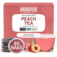Handpick Peach Tea Bags (80 Count) Non-Gmo Caffeine-Free - Peach Hibiscus Cinnamon Cloves Ginger - Floral & Refreshing - Premium Quality Eco-Conscious Round Bags
