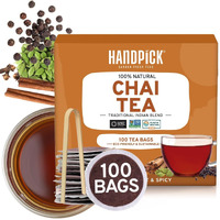 Handpick Masala Chai Tea Bags (100 Count) Strong Robust & Aromatic, Blended With Exotic Spices, Cinnamon, Black Pepper, Cloves & Cardamom - Premium Quality Eco-Conscious Round Bags