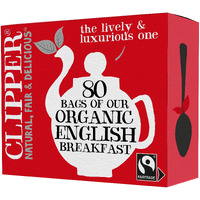 Clipper Tea, English Breakfast Assam Blend, Fairtrade, Organic, Plant-Based, Caffeinated, 1 Pack, 80 Unbleached Tea Bags