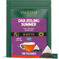 Vahdam, Darjeeling Black Tea Bags (100 Count) High Caffeine, Non Gmo, Gluten Free  Strong, Robust & Flavoury  Unblended Second Flush Darjeeling Tea Bags  Resealable Ziplock Pouch