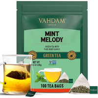 Vahdam, Mint Green Tea Bags (100 Count) Low Caffeine, Non Gmo, Gluten Free, High Grown  Whole Loose-Leaf Tea Bags  Resealable Ziplock Pouch