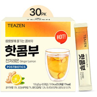 Teazen Lemon Ginger Hot Kombucha Tea, Live Probiotics & Postbiotics, Relaxation And Warmth For Colds And Sore Throat, Hydration Drink Mix, Sugar Free, 30 Sticks, 5.29Oz