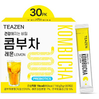 Teazen Lemon Kombucha Tea, Hydration Drink Mix, Sugar Free, Live Probiotics & Prebiotics, 30 Sticks, 5.29Oz