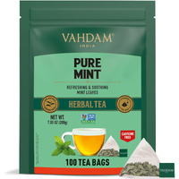 Vahdam, Pure Mint Herbal Tea Bags (100 Count) Caffeine Free, Non-Gmo, Gluten-Free  100% Pure Herbal Tisane - Sweet & Minty  Whole Loose-Leaf Tea Bags  Resealable Ziplock Pouch