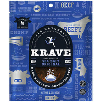 Krave All Natural Beef Jerky, Sea Salt - Protein Packed Snacks Roasted For Maximum Flavor - 100% Grass Fed Beef - Gluten Free - 2.7 Ounce