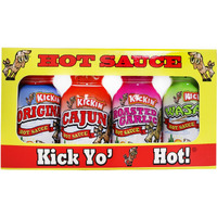 Kickin' Premium Hot Sauce Bottles Gourmet Gift Set Travel Size - .75 Oz. 4 Pack - Try If You Dare! - Perfect Gourmet Christmas Gifts For The Hot Sauce Fan