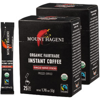 Mount Hagen 25 Count Single Serve Instant Coffee Packets - 2 Pack  Organic Medium Roast Arabica Beans  Eco-Friendly, Fair-Trade [2 X 25 Sticks/1.76Oz/50G]