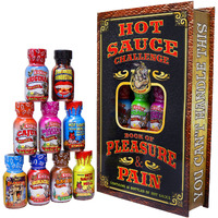Hot Sauce Challenge Book Of Pleasure & Pain - 12 - 0.75 Ounce Bottles Gift Set - Perfect Premium Gourmet Hot Sauce Gift Set - Try If You Dare!