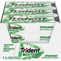 Trident White Spearmint Sugar Free Gum, 9 Pack Of 16 Pieces (144 Total Pieces)