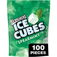 Ice Breakers Ice Cubes Spearmint Sugar Free Chewing Gum Pouch, 8.11 Oz (100 Pieces), (Packaging May Vary)