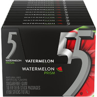 Wrigley's 5 Gum Watermelon Prism Sugar Free Chewing Gum, 15 Pieces (10 Pack)