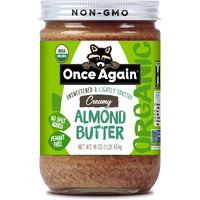 Once Again Organic Creamy Almond Butter, 16Oz - Lightly Toasted - Salt Free, Unsweetened - Usda Organic, Gluten Free Certified, Peanut Free, Vegan, Kosher, Paleo - Glass Jar