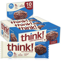 Think! Protein Bars, High Protein Snacks, Gluten Free, Sugar Free Energy Bar With Whey Protein Isolate, Brownie Crunch, Nutrition Bars Without Artificial Sweeteners, 2.1 Oz (10 Count)