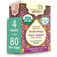 Adanim Bio Eucalyptus Thyme & Mullein Leaf Tea Bags - Organic Gourmet De-Congest Lung Health Respiratory Support Herbal Teas Blend (Pack Of 4) Best Breathe Deep