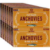 Sea Castle Flat Fillets Anchovies In Pure Olive Oil 2 Oz (12 Pack) Wild Caught Fish, Easy Open Can, Kosher