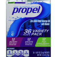 Propel Zero Calorie Nutrient Enhanced Water Beverage Mix (36 Packets) 3 Different Flavors (Berry, Grape & Kiwi Strawberry)
