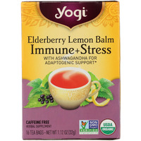 Yogi Tea Organic Lemon Balm Elderberry Immune Stress Tea, 16 Ct