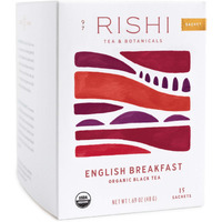 Rishi Tea English Breakfast Tea | Usda Organic Direct Trade Sachet Tea Bags, Certified Kosher Pure Black Tea, Energizing & Caffeinated | 15 Count (Pack Of 1)