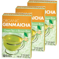 Eden Genmaicha Organic Green Tea, Sencha Green Tea With Roasted Organic Brown Rice, Japanese, 16 Unbleached Manila Tea Bags/Box (3-Pack)
