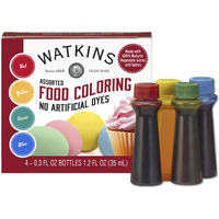 Watkins Assorted Food Coloring, 1 Each Red, Yellow, Green, Blue, Total Four .3 Oz Bottles