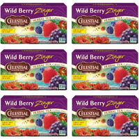 Celestial Seasonings Wild Berry Zinger Herbal Tea, Caffeine Free, 20 Tea Bags Box, (Pack Of 6)