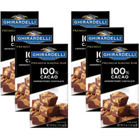 Ghirardelli Chocolate Baking Bar, 100% Cacao Unsweetened Chocolate, 4-Ounce Bars (Pack Of 6)