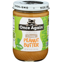 Once Again Organic Creamy Peanut Butter, 16Oz - Salt Free, Unsweetened - Usda Organic, Gluten Free Certified, Vegan, Kosher - Glass Jar