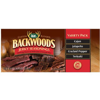 Lem Products Backwoods Jerky Seasoning Variety Pack, Includes Cajun, Jalapeno, Cracked Pepper, And Teriyaki Flavors, Ideal For Wild Game, 16.6 Ounce Package With Pre-Measured Cure Packet Included