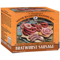 Hi Mountain Seasonings - Bratwurst Sausage Making Kit | Includes Sausage Seasoning, Cure, Natural Hog Casings, And Simple-To-Follow Directions | Creates 24 Lbs Of Delicious Bratwurst Sausage