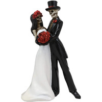 Ebros Day Of The Dead Wedding Dance Skeleton Bride And Groom Holding Red Roses Bouquet Figurine Cake Topper 6.25""Tall Love Never Dies Bridal Party Ceremony Skeletons Lovers