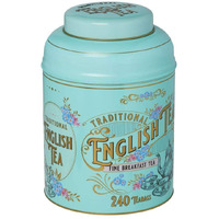New English Teas Vintage Victorian Tea Tin With 240 English Breakfast Teabags For Tea Lovers, Forget Me Not Florals & Classic Tea Set Design