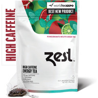 Zest 135Mg High Caffeine Energy Leaf Blend - Pomegranate Mojito Green Tea - 20 Pack Bag - All Natural Strong Flavored Healthy Coffee Alternative Highly Caffeinated Substitute - Perfect For Keto