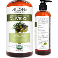 Velona Usda Certified Organic Olive Oil - 8 Oz | 100% Pure And Natural Carrier Oil | Extra Virgin, Unrefined, Cold Pressed | Cooking, Dressing, Face, Hair, Body & Skin Care | Use Today - Enjoy Results