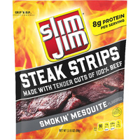 Slim Jim Steakhouse Beef Steak Strips, Smokin' Mesquite Flavored Meat Snacks, Easy, On-The-Go School, Work And Travel Snacks, 3.15 Oz Bag