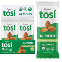 Tosi Almond Protein Bars, Plant Based With Nuts, Gluten-Free Crunchy Snacks, Vegan, Organic, Flax & Chia Seeds, Soy-Free, Omega 3S, 12G Protein, 2.4 Oz, 12-Pack