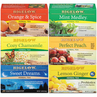 Bigelow Tea Caffeine Free 6 Flavor Herbal Tea Variety Pack, Decaf Tea With Mint Medley, Cozy Chamomile, Orange And Spice, Sweet Dreams, Perfect Peach, And Lemon Ginger, (Pack Of 6), 118 Total Tea Bags
