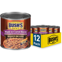 Bush's Best 16 Oz Canned Maple Cured Bacon Baked Beans Source Of Protein And Fiber, Low Fat, Gluten Free, (Pack Of 12)