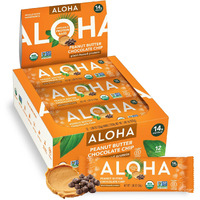 Aloha Organic Plant Based Protein Bars |Peanut Butter Chocolate Chip | 1.98 Oz (Pack Of 12) | Vegan, Low Sugar, Gluten Free, Paleo, Low Carb, Non-Gmo, Stevia Free, Soy Free, No Sugar Alcohols