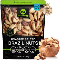 Nut Cravings - Brazil Nuts Roasted & Salted - No Shell, Whole (16Oz - 1 Lb) Bulk Nuts Packed Fresh In Resealable Bag - Healthy Protein Food Snack, All Natural, Keto Friendly, Vegan, Kosher
