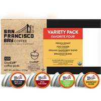 San Francisco Bay Compostable Coffee Pods - Original Variety Pack (120 Ct) K Cup Compatible Including Keurig 2.0, French, Breakfast, Fog, Organic Rainforest,120 Count (Pack Of 1)