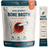 Bare Bones Bone Broth Instant Powdered Beverage Mix, Beef, Pack Of 16, 15G Sticks, 10G Protein, Keto & Paleo Friendly