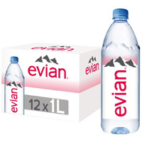 Evian Natural Spring Water, Premium Water Bottles, 33.8 Fl Oz (Pack Of 12)